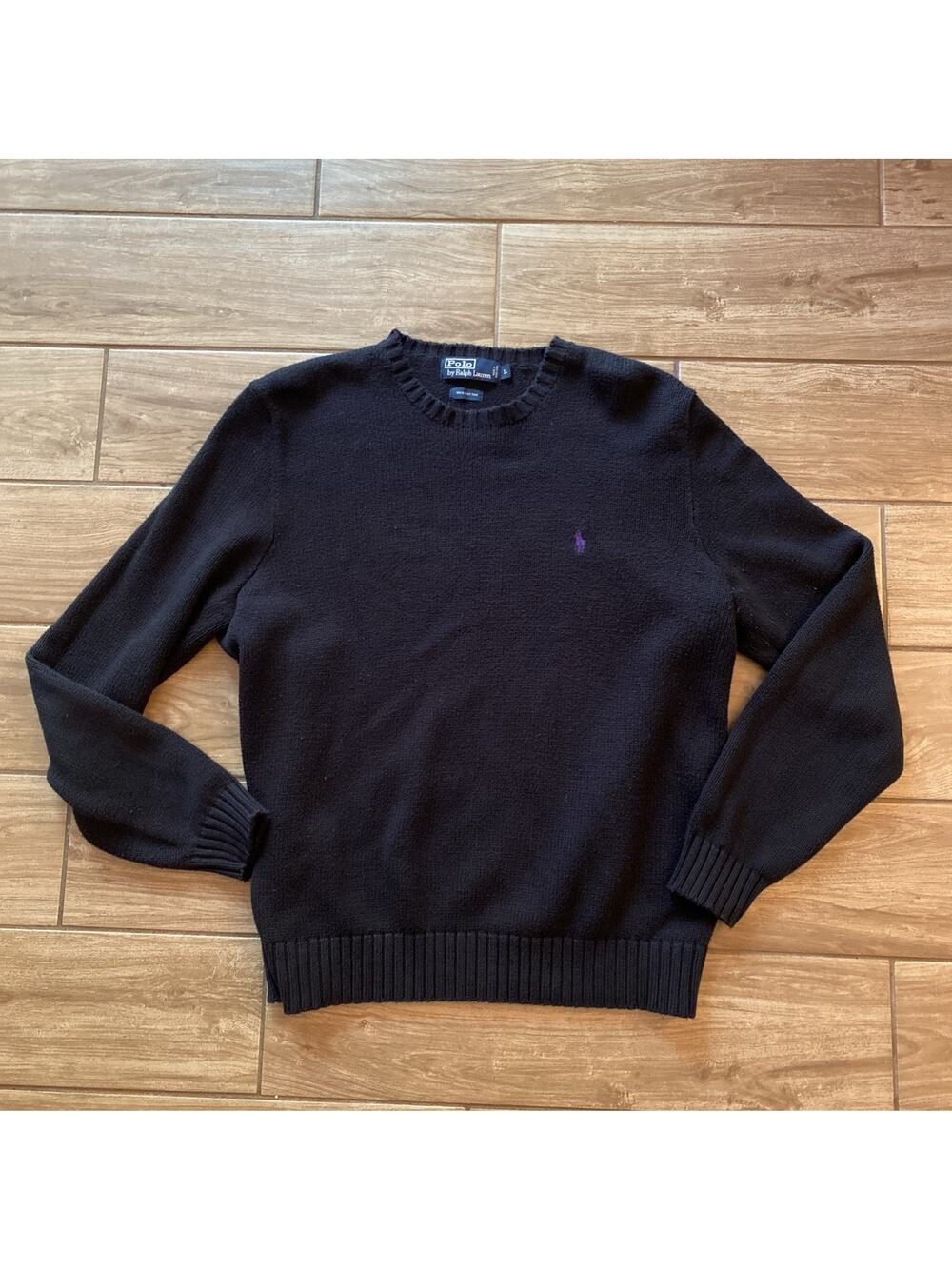 Vintage Men's 90s Black W/ Logo Polo Ralph Lauren Cotton Sweater Sz Large